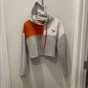 Gray and Orange Texas Cropped Hoodie